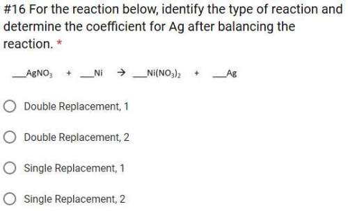 For the reaction below, identify the type of reaction and determine the coefficient for ag after bal