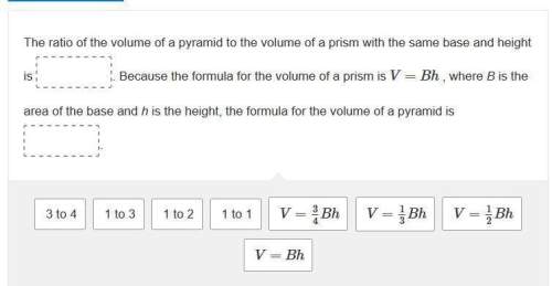 Drag and drop an answer to each box to correctly explain the derivation of the formula for the volum
