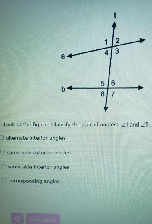 Look at the figure classify the pair of angles &lt; 1 and &lt; 5