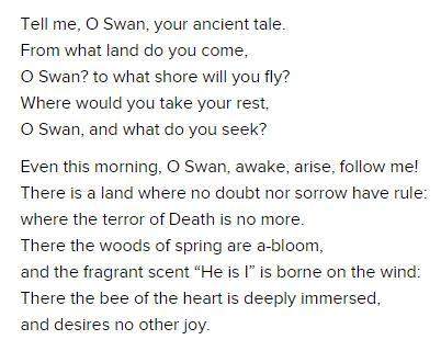 Read kabir’s poem “tell me, o swan, your ancient tale,” and answer the question. the swan is an exte