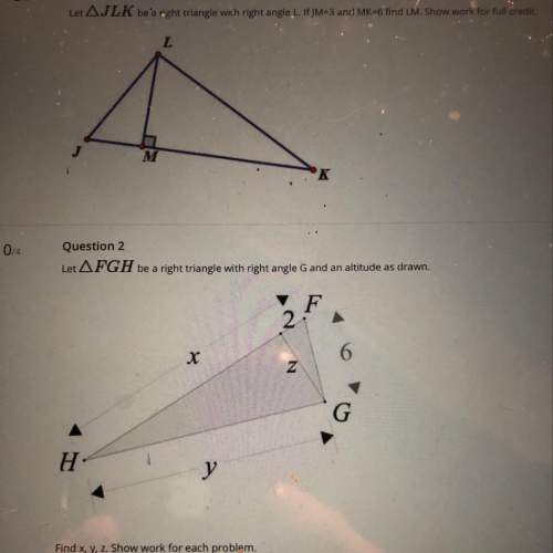 Triangle jlk be a right triangle with right angle l. if jm=3 and and mk equals 6 find lm show work
