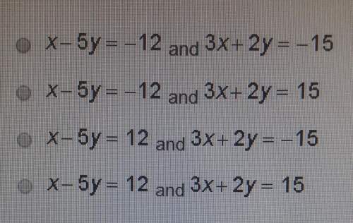 The solution to a system of linear equations is (-3, -3). which system of linear equations has this