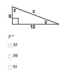 Find degree "y" in the triangle. a. 37 b. 39 c. 51