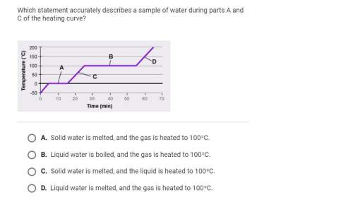 Which statement accurately describes a sample of water during parts a and c of the heating curve