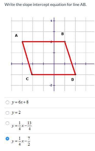Write the slope intercept equation for line ab.