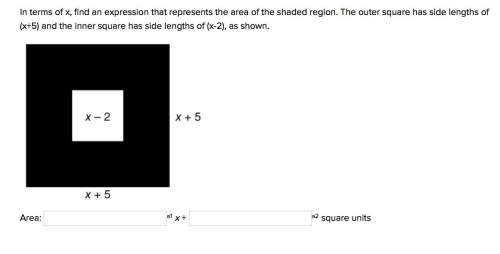 In terms of x, find an expression that represents the area of the shaded region. the outer square ha