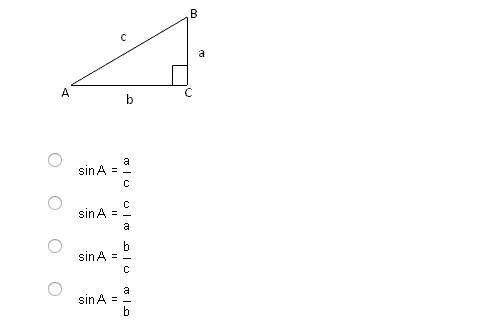 Using the following triangle, what is the sine of angle a?