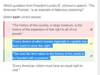 Which quotation from president lyndon b. johnson’s speech, “the american promise,” is an example of