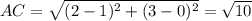 AC=\sqrt{(2-1)^2+(3-0)^2}=\sqrt{10}