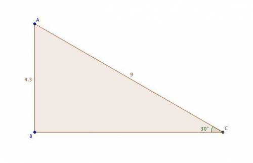 Given a right △abc, where ab = 4.5 cm, bc = 7.794 cm, and ac = 9 cm, sketch the triangle below, and