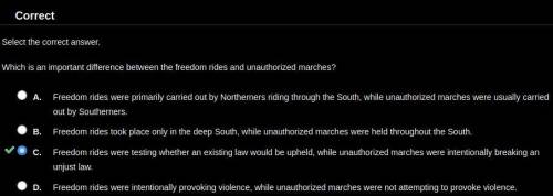 Which is an important difference between the freedom rides and unauthorized marches?  freedom rides