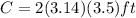 C=2(3.14)(3.5)ft