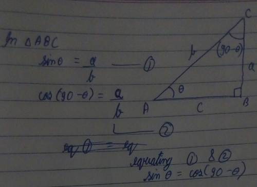 In any right triangle, the acute angles are complementary;  that is, their sum is 90°. use the trigo