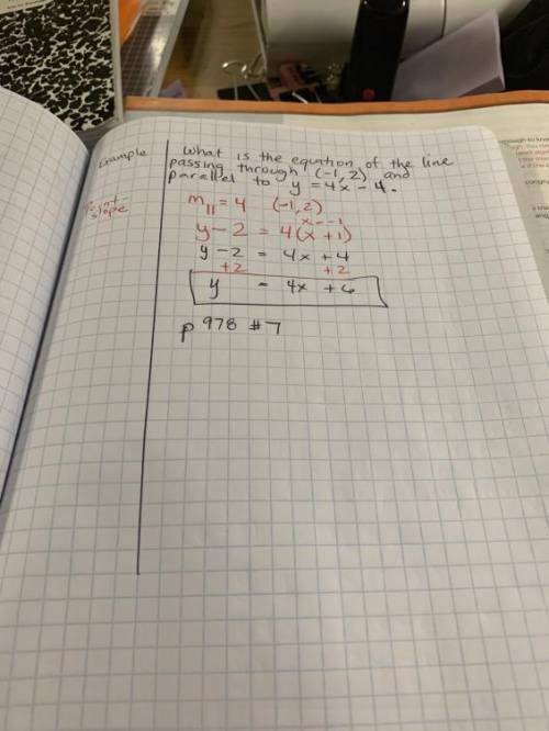 Write an equation of a line that is perpendicular to y= -3/4x=2 and passes through (-4,1)