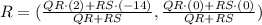 R=(\frac{QR\cdot(2)+RS\cdot(-14)}{QR+RS} ,\frac{QR\cdot (0)+RS\cdot( 0)}{QR+RS})