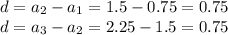d=a_2-a_1=1.5-0.75=0.75\\d=a_3-a_2=2.25-1.5=0.75