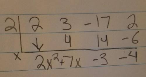 17x + 2 +3x^2 + 2x^3 divided by x-2