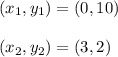 (x_1, y_1) = (0, 10)\\\\(x_2, y_2) =(3,2)