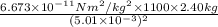 \frac{6.673 \times 10^{-11} Nm^{2}/kg^{2} \times 1100 \times 2.40 kg}{(5.01 \times 10^{-3})^{2}}