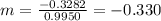m=\frac{-0.3282}{0.9950}=-0.330