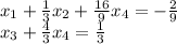 x_1+\frac{1}{3}x_2+ \frac{16}{9}x_4=-\frac{2}{9} \\x_3+ \frac{4}{3}x_4=\frac{1}{3}