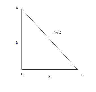 In the right triangle shown, AC = BCAC=BCA, C, equals, B, C and AB = 4\sqrt{2}AB=4 2  A, B, equals,