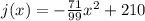 j(x)=-\frac{71}{99} x^2+210