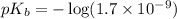 pK_b=-\log (1.7\times 10^{-9})