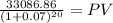 \frac{33086.86}{(1 + 0.07)^{20} } = PV
