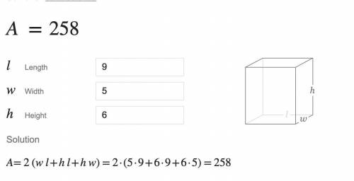 Find the surface area and volume of a rectangular prism with the following dimensions: Length = 9 cm