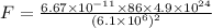 F=\frac{6.67\times 10^{-11}\times 86\times 4.9\times 10^{24}}{(6.1\times 10^6)^2}