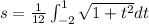 s=\frac{1}{12}\int_{-2}^{1}\sqrt{1+t^2}dt