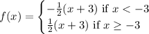 f(x) = \begin{cases}-\frac{1}{2}(x+3) \text{ if } x < -3\\\frac{1}{2}(x+3) \text{ if } x \ge -3\end{cases}\\