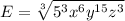 \displaystyle E=\sqrt[3]{5^3x^6y^{15}z^3}