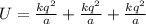 U=\frac{kq^2}{a}+\frac{kq^2}{a}+\frac{kq^2}{a}