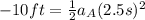-10 ft =\frac{1}{2}a_A (2.5s)^2