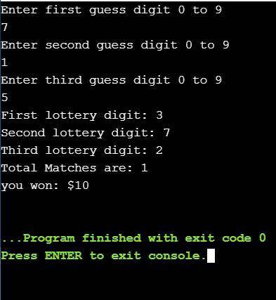 Create a lottery game application. Generate three random numbers (see Appendix D for help in doing s