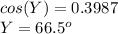 cos(Y)=0.3987\\Y=66.5^o