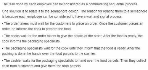 A fast-food restaurant has four kinds of employees:  (1) order takers, who take custom- ers’ orders;