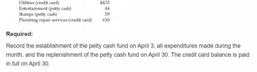 T. L. Jones Trucking Services establishes a petty cash fund on April 3 for $500. By the end of April