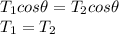 T_{1} cos\theta=T_{2} cos\theta\\T_{1}=T_{2
