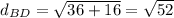 d_{BD}=\sqrt{36+16}=\sqrt{52}