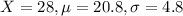 X = 28, \mu = 20.8, \sigma = 4.8