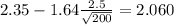 2.35 - 1.64\frac{2.5}{\sqrt{200}}=2.060