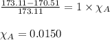 \frac{173.11-170.51}{173.11}=1\times \chi_A\\\\\chi_A=0.0150