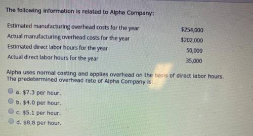 The following information is related to Alpha Company:  Estimated manufacturing overhead costs for t