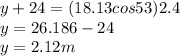 y+24=(18.13cos53)2.4\\y=26.186-24\\y=2.12m