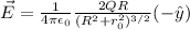 \vec{E} = \frac{1}{4\pi\epsilon_0}\frac{2QR}{(R^2 + r_0^2)^{3/2}}(-\^y)