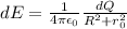 dE = \frac{1}{4\pi\epsilon_0}\frac{dQ}{R^2 + r_0^2}