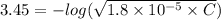 3.45=-log(\sqrt{1.8\times 10^{-5}\times C})